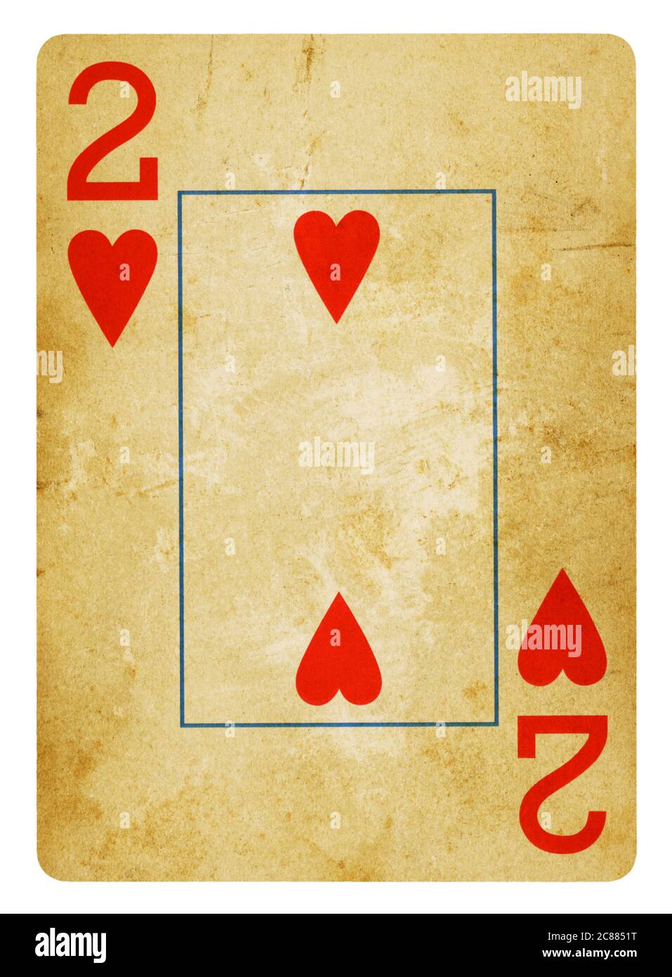Zwei der Herzen Vintage Playing Card - isoliert auf weißem (clipping path enthalten) Stockfoto