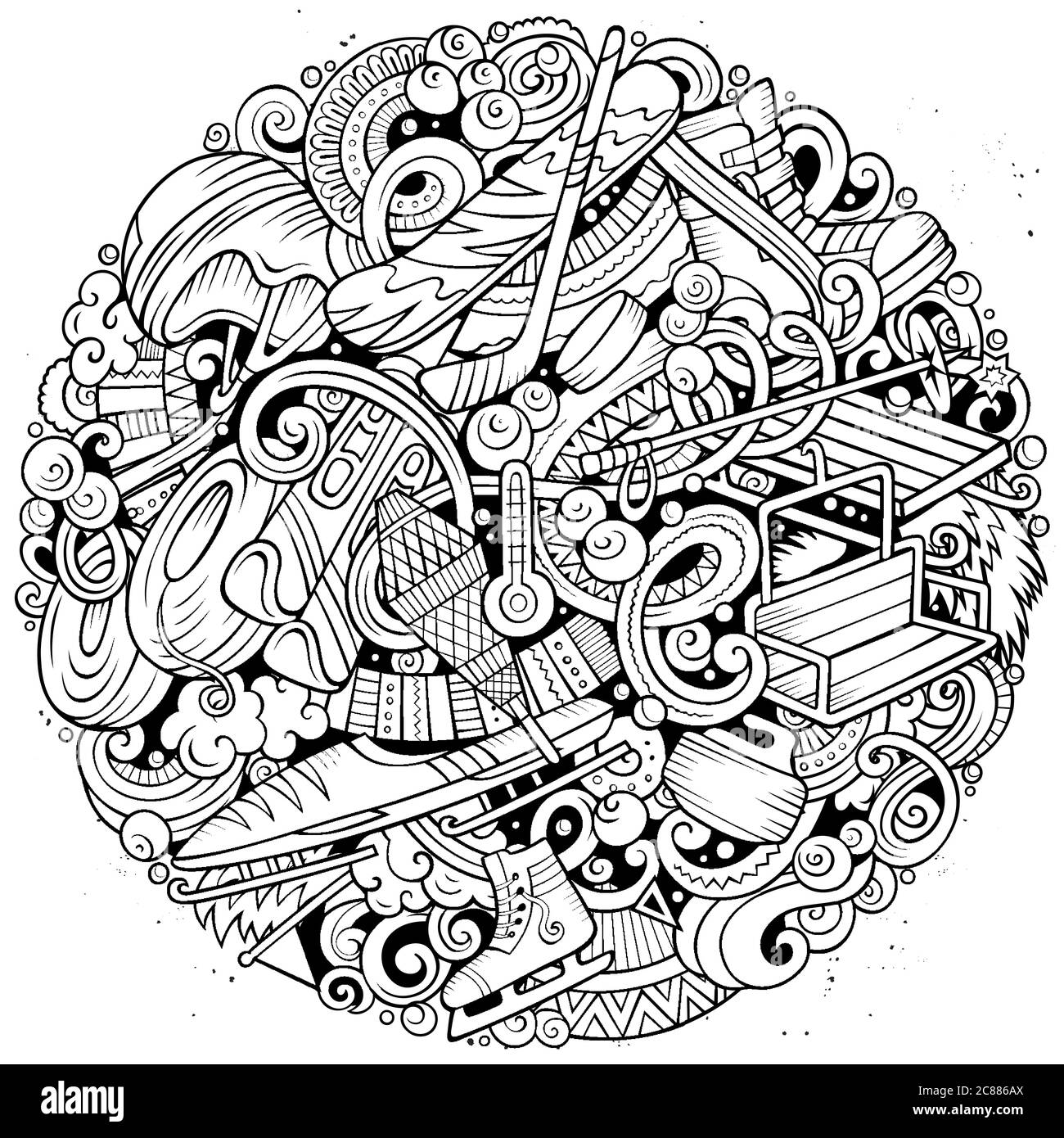 Winter Sports handgezeichnete Vektor-Kritzeleien Illustration. Skisplakat-Design. Stock Vektor