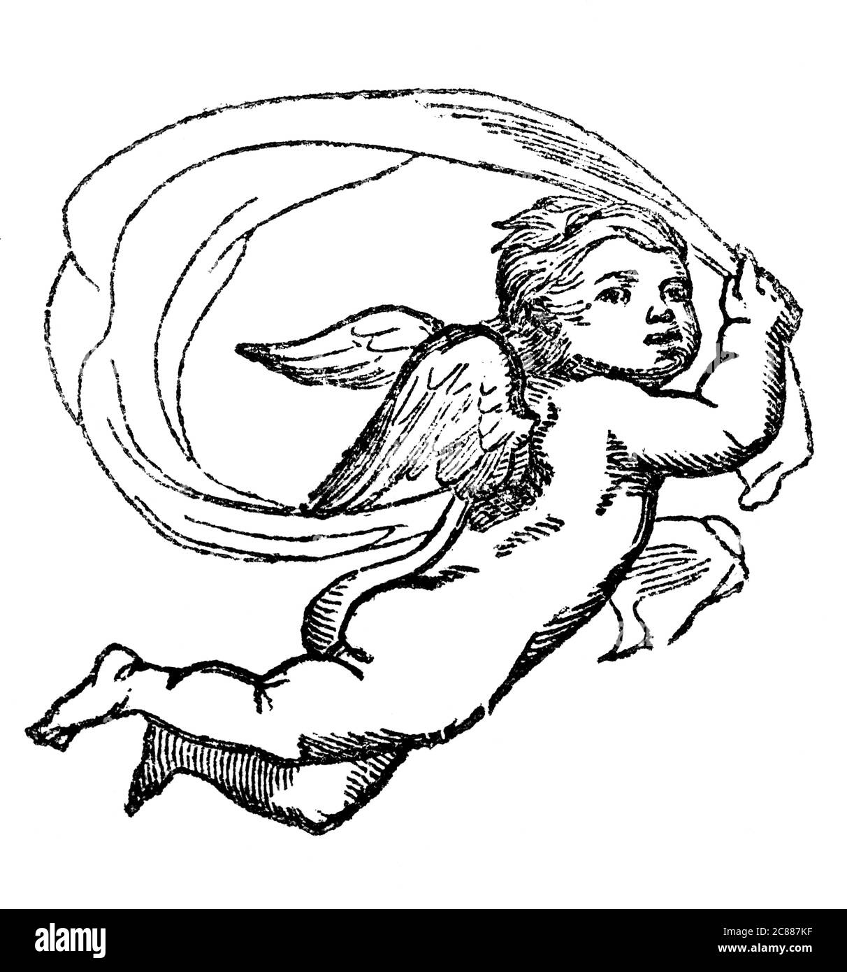 Eine gravierte Vintage-Liebesromantik-Illustration eines Cherub-Engels aus einem viktorianischen Buch von 1856, das nicht mehr urheberrechtlich geschützt ist Stockfoto