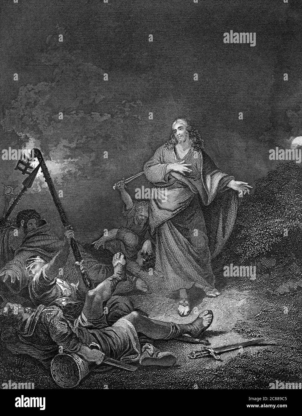 Eine eingravierte Vintage New Testament Bible Illustration Bild des Verrats von Jesus Christus durch Judas, aus einer viktorianischen Bibel datiert 1852, das ist nicht lange Stockfoto