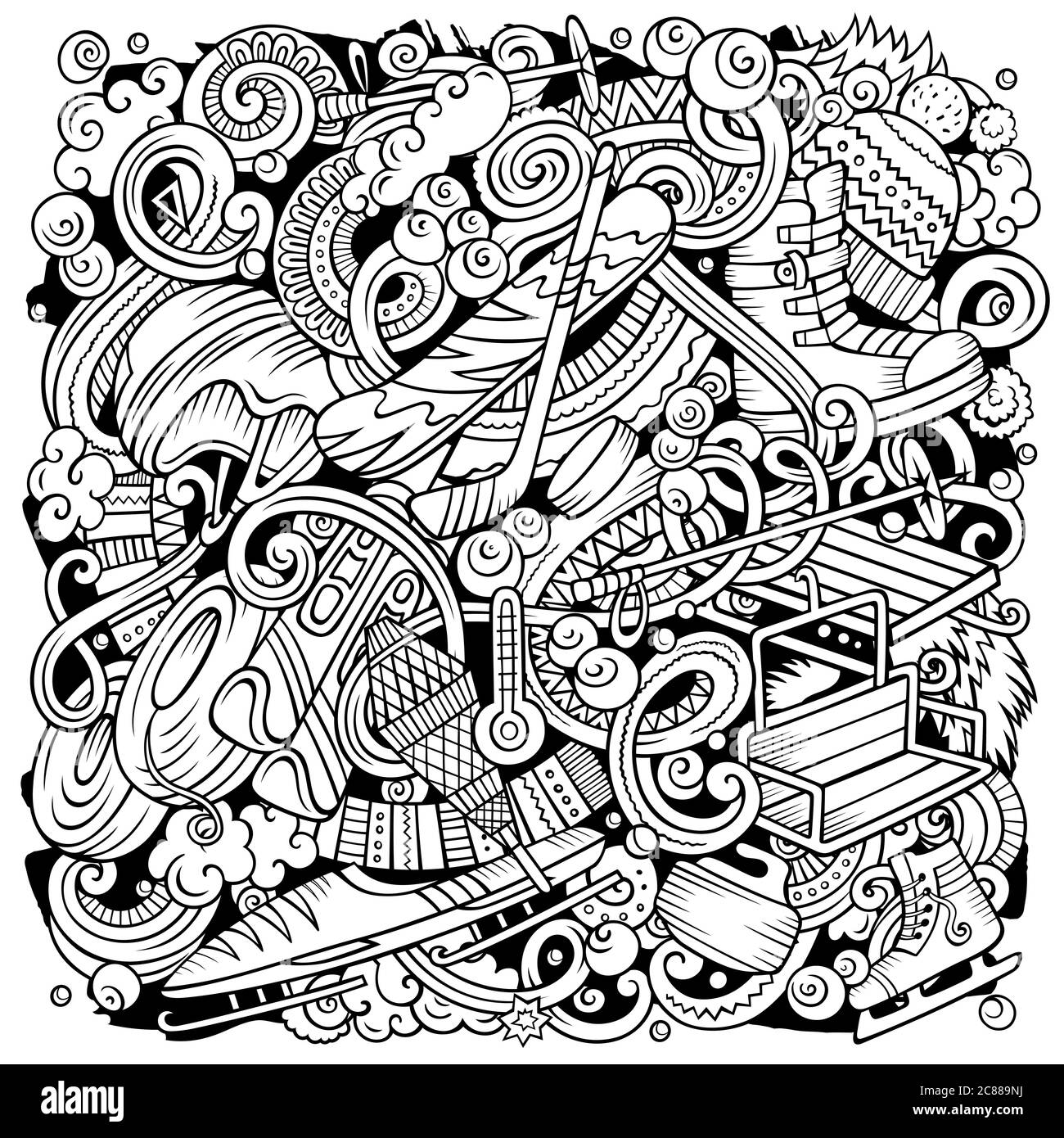 Winter Sports handgezeichnete Vektor-Kritzeleien Illustration. Skisplakat-Design Stock Vektor
