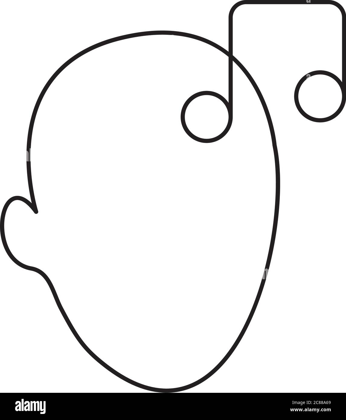 Konzept für psychische Gesundheit, Kopf mit Notensymbol auf weißem Hintergrund, Linienstil, Vektorgrafik Stock Vektor