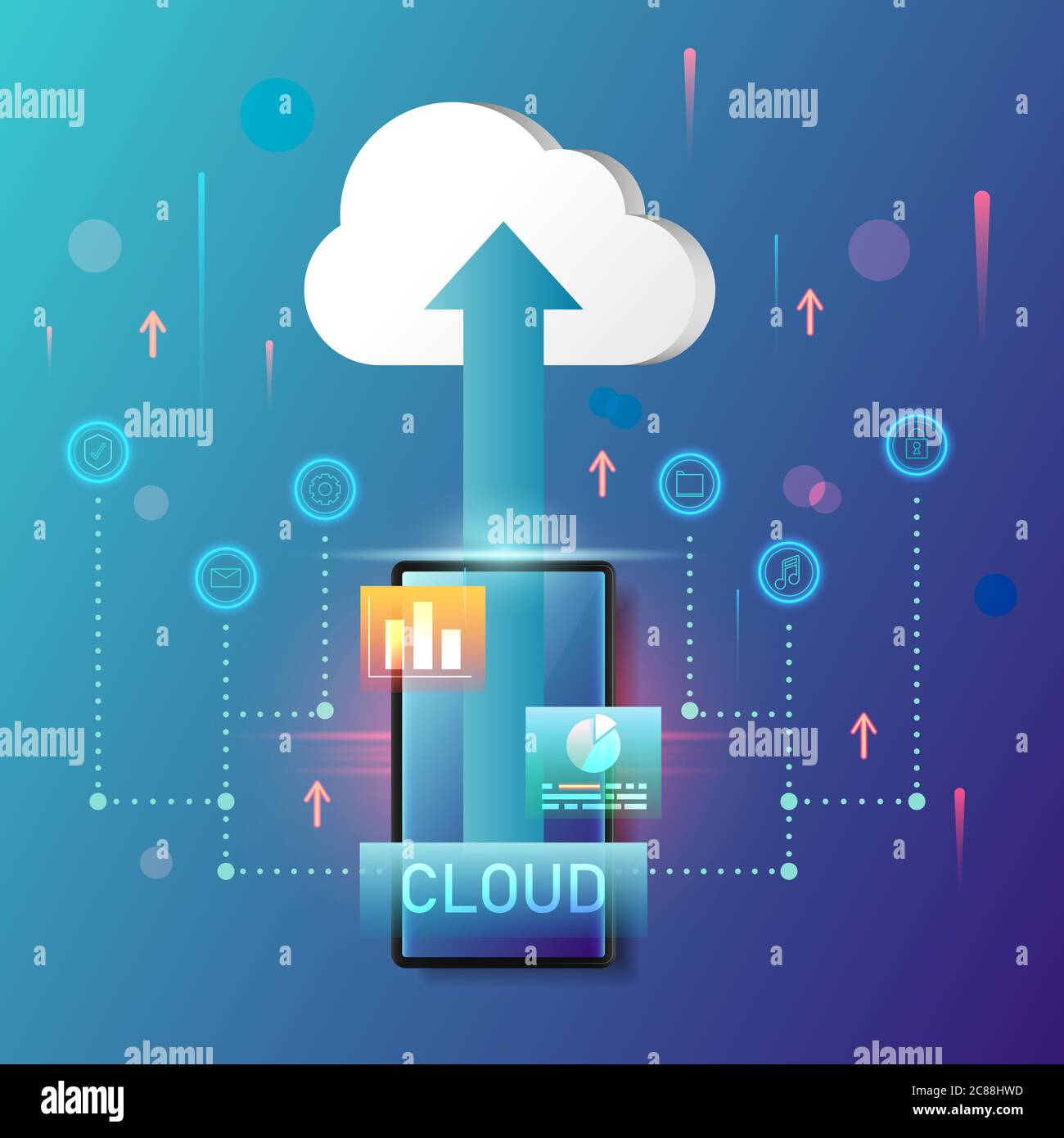 Konzept Cloud Computing-Technologie auf Smartphone Vektor Illustration. Stock Vektor