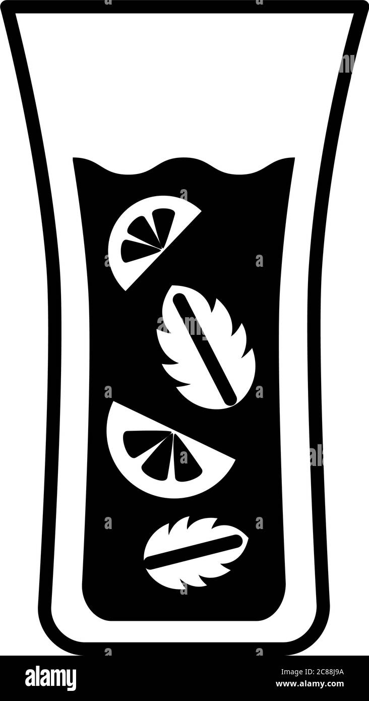 Glas mit Getränk von Zitrone und Minze Blätter Linie Stil Symbol Vektor Illustration Design Stock Vektor