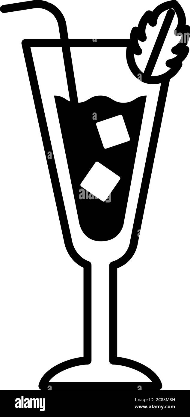 tasse mit Cocktail und Minze Blatt Drink Linie Stil Symbol Vektor Illustration Design Stock Vektor