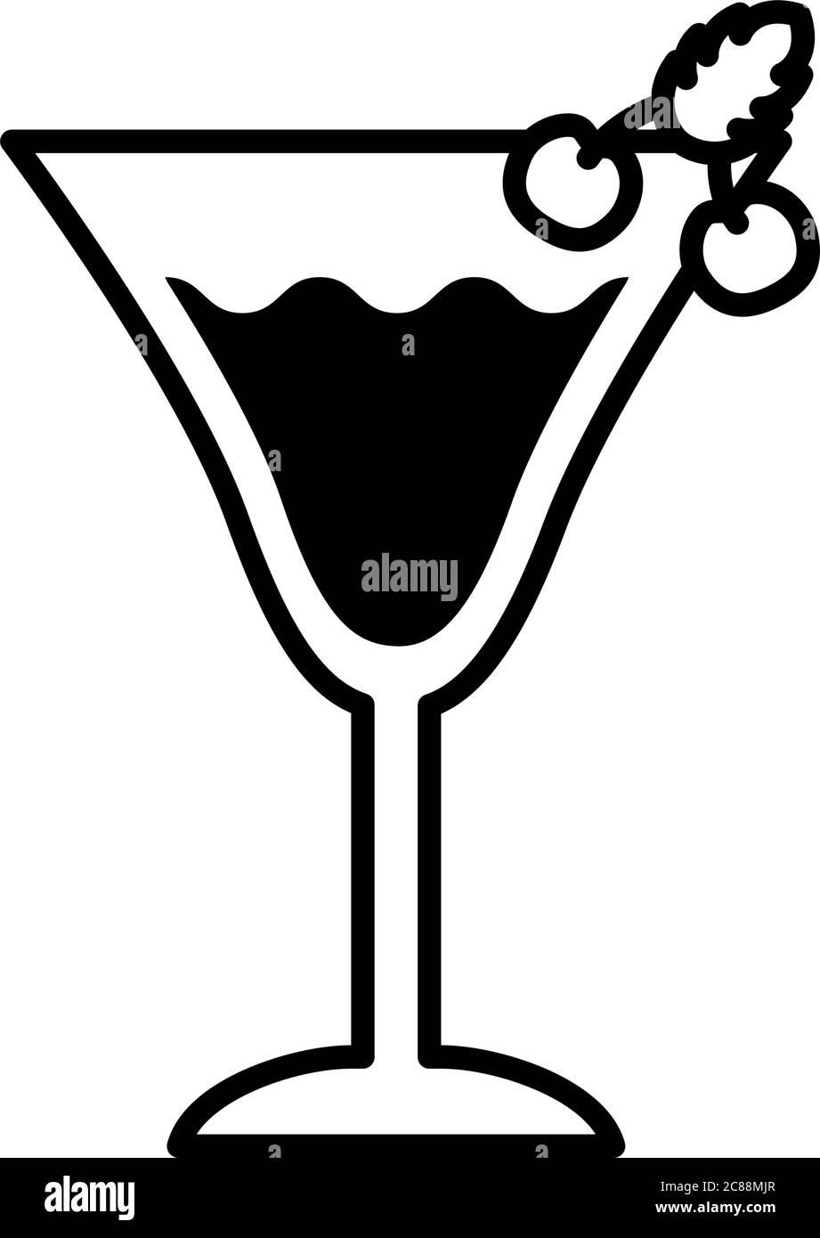 tasse mit Getränk und Kirschen Linie Stil Symbol Vektor Illustration Design Stock Vektor