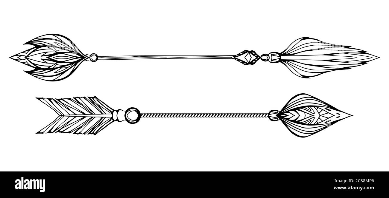 Satz Pfeile mit Boho-Muster gekippt. Vektor-Element für Tattoo-Designs, Postkarten, Cover und Ihre Kreativität Stock Vektor