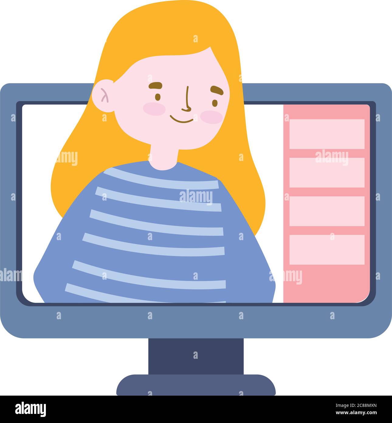 Online-Party, Treffen mit Freunden, Frau Computer feiern Event Vektor Illustration Stock Vektor