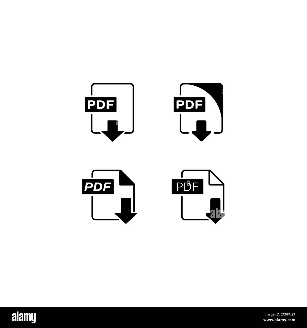 Symbol für die Schaltfläche zum Herunterladen von PDF-Dateien. Vektor auf isoliertem weißem Hintergrund. EPS 10. Stock Vektor