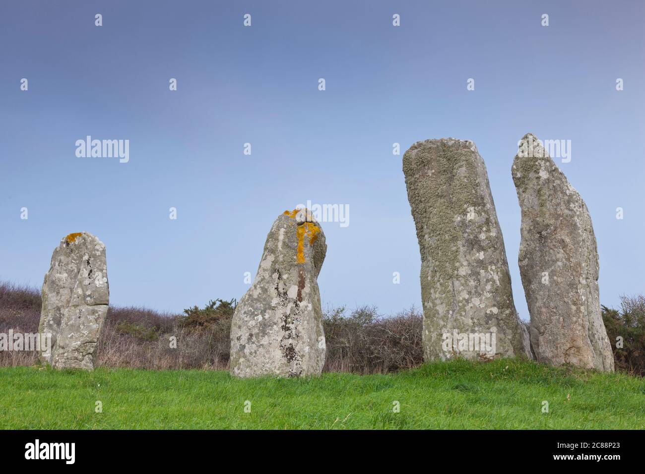 Menhirs du Vieux Moulin Plouharnel, Bretagne Stockfoto