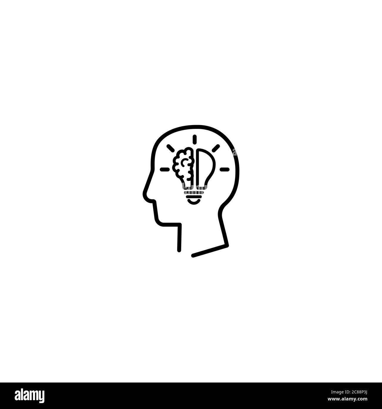 Symbol für kreative Ideen. Halb Gehirn und Birne im Kopf. Vektor auf isoliertem weißem Hintergrund. EPS 10. Stock Vektor