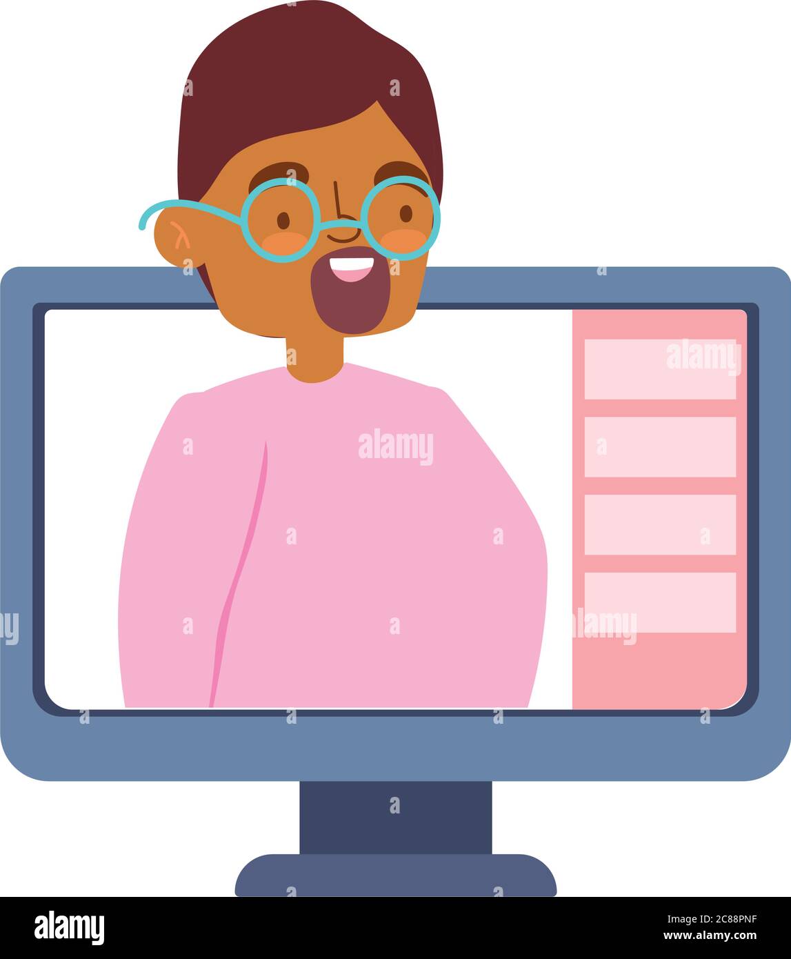 Online-Party, Treffen mit Freunden, Mann Computer feiern Event Vektor Illustration Stock Vektor