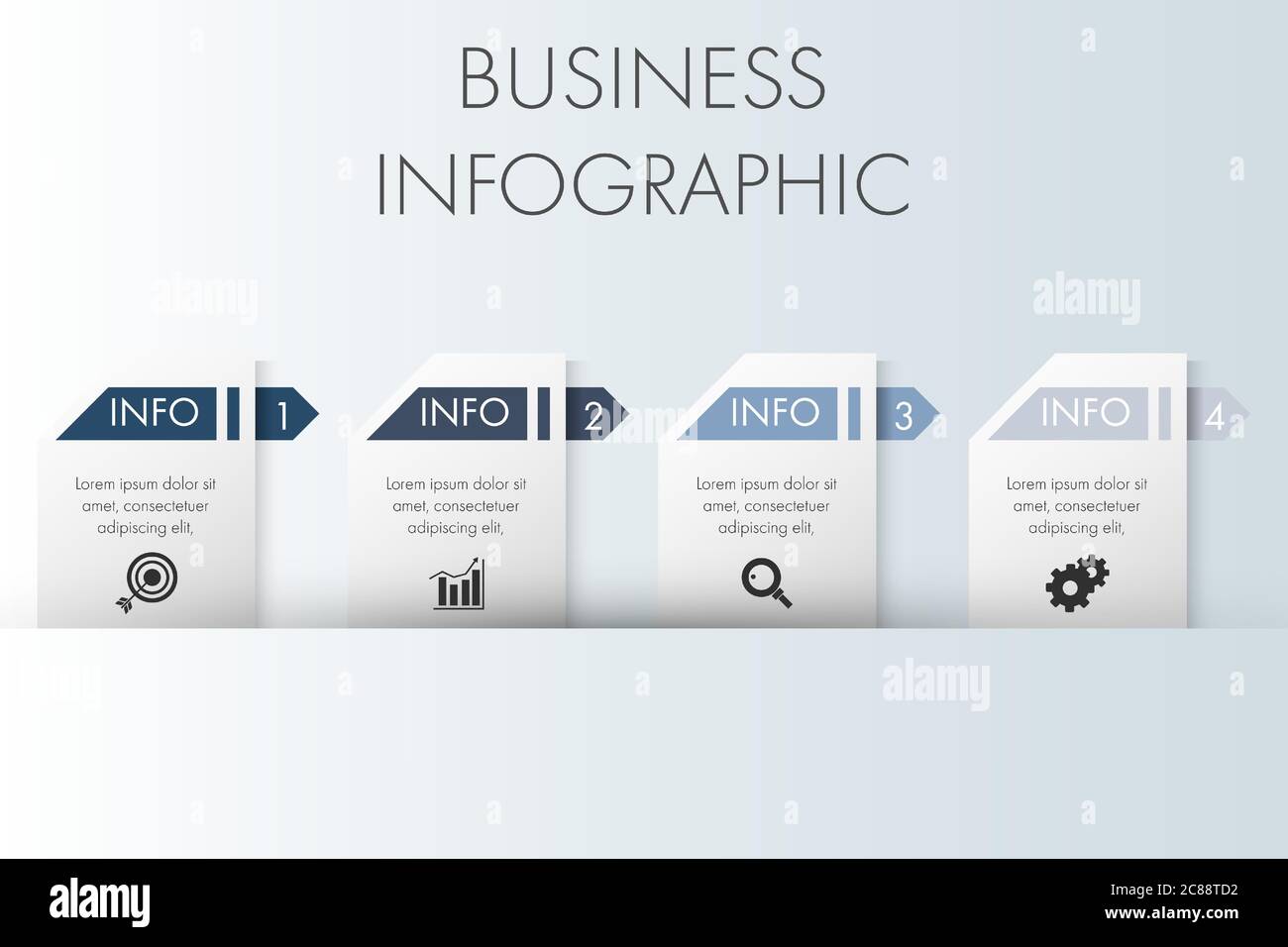 4 Schritte Business Infografik Vorlage mit Symbol für Präsentation, Workflow, Prozess. Stock Vektor