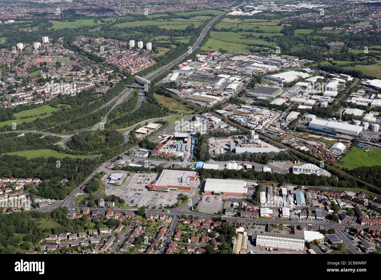 Luftaufnahme des Bredbury Park Industrial Estate, Bredbury, Stockport, Greater Manchester Stockfoto