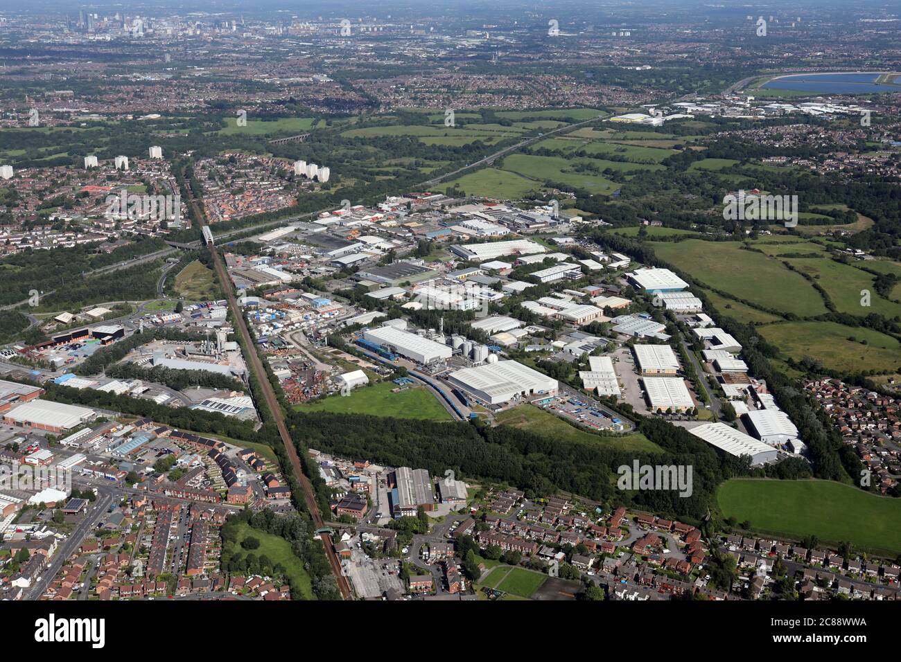 Luftaufnahme des Bredbury Park Industrial Estate, Bredbury, Stockport, Greater Manchester Stockfoto