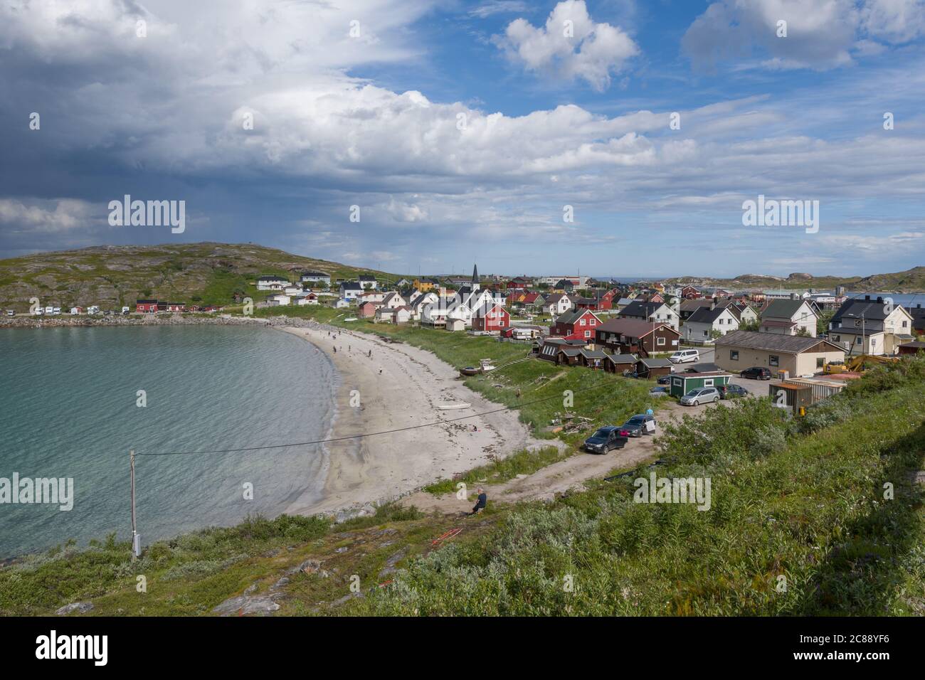 Bugøynes Stadt, Varanger, Finnmark, Norwegen Stockfoto