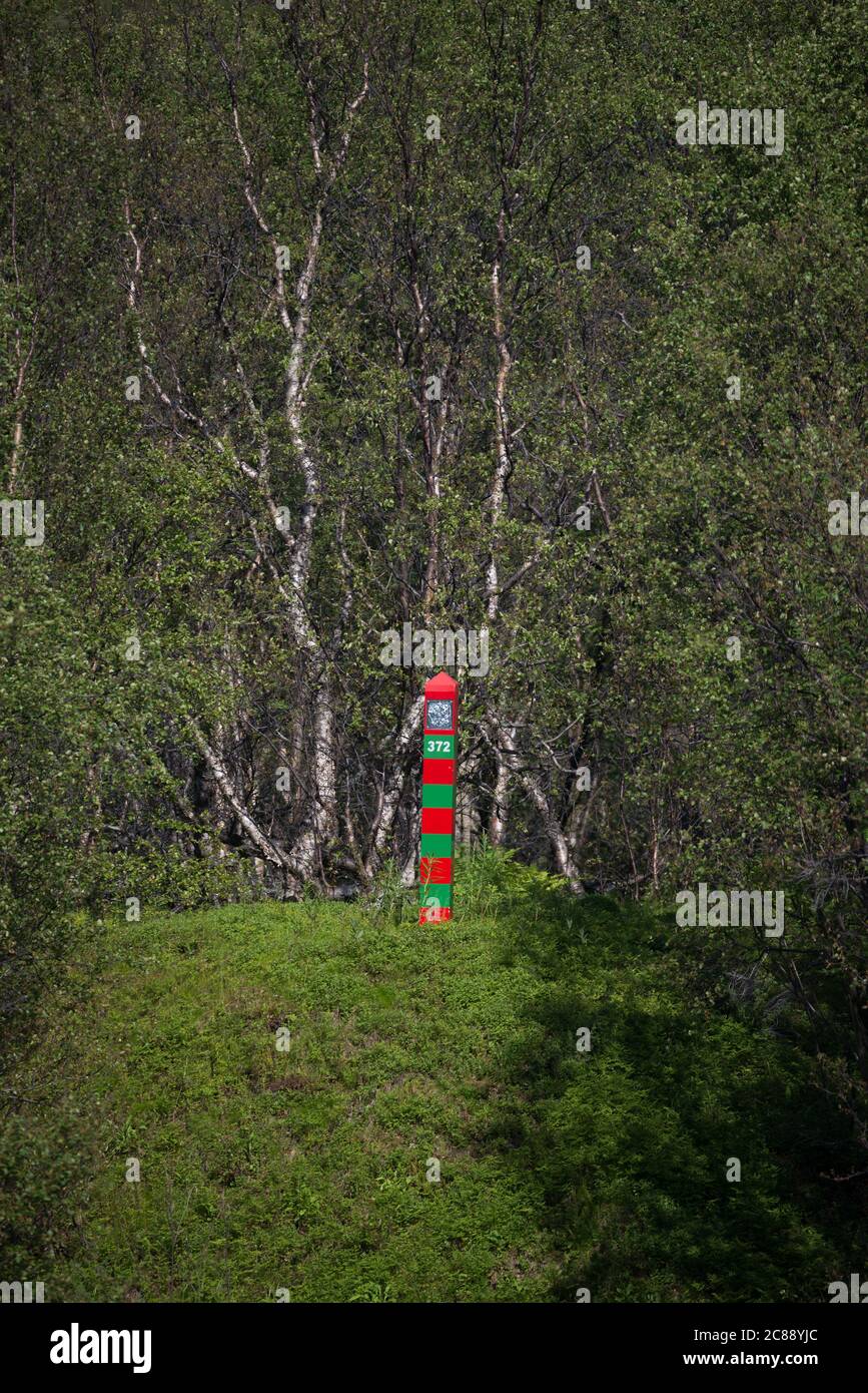 Russischer Grenzposten, nahe der norwegischen Grenze in Grense Jakobselv, Finnmark, Norwegen. Stockfoto