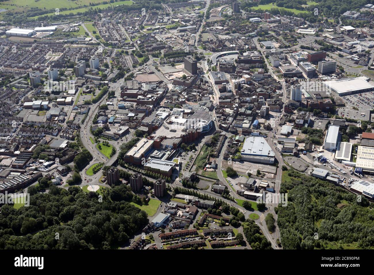 Luftaufnahme von Stoke im Trent Stadtzentrum, Staffordshire Stockfoto