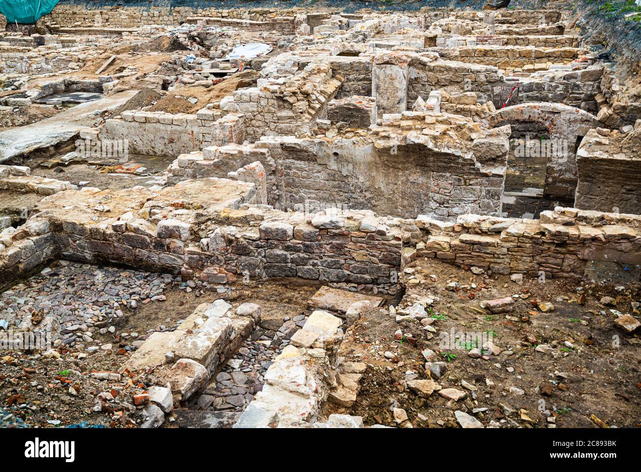 Nürnberg, Deutschland historische archäologische Ausgrabung einer antiken Stätte. Stockfoto