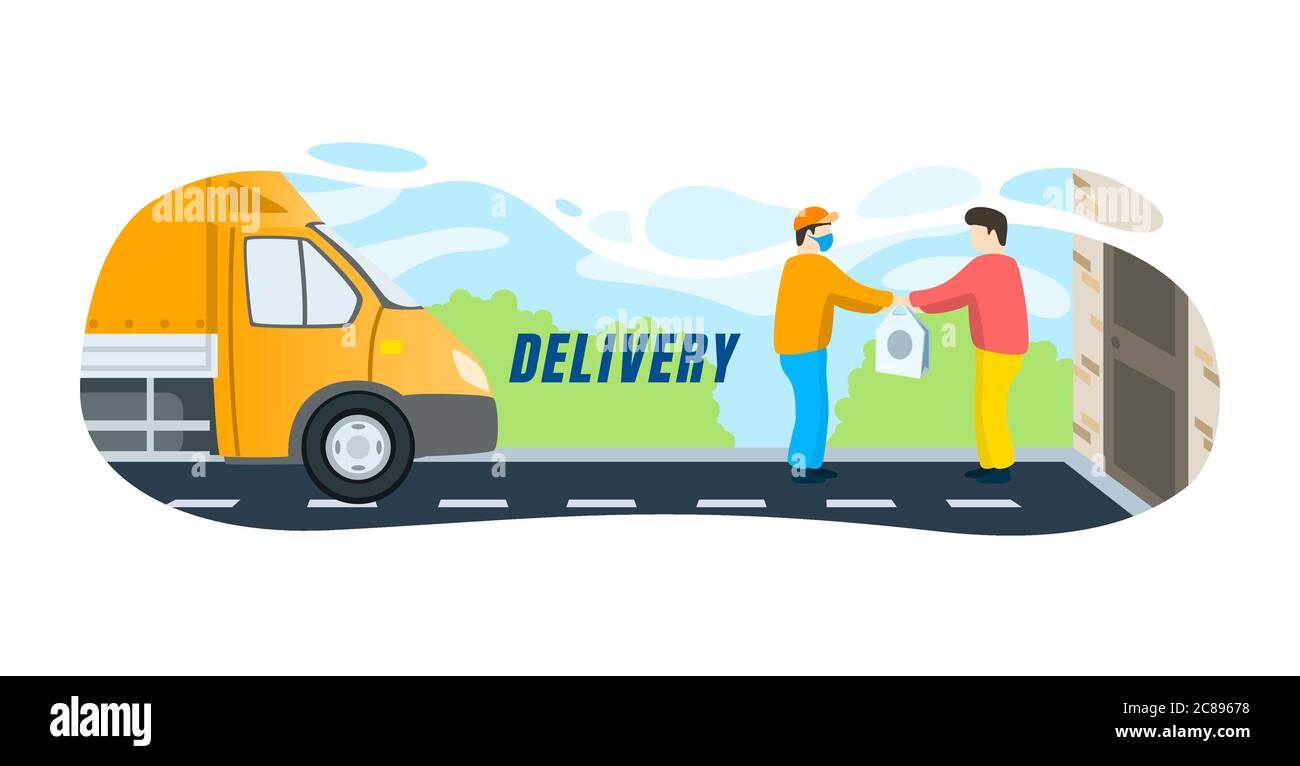 Nach Hause liefern, schnelle Annahme Ihrer Bestellung, Transport von Waren. Vektorgrafik Stock Vektor