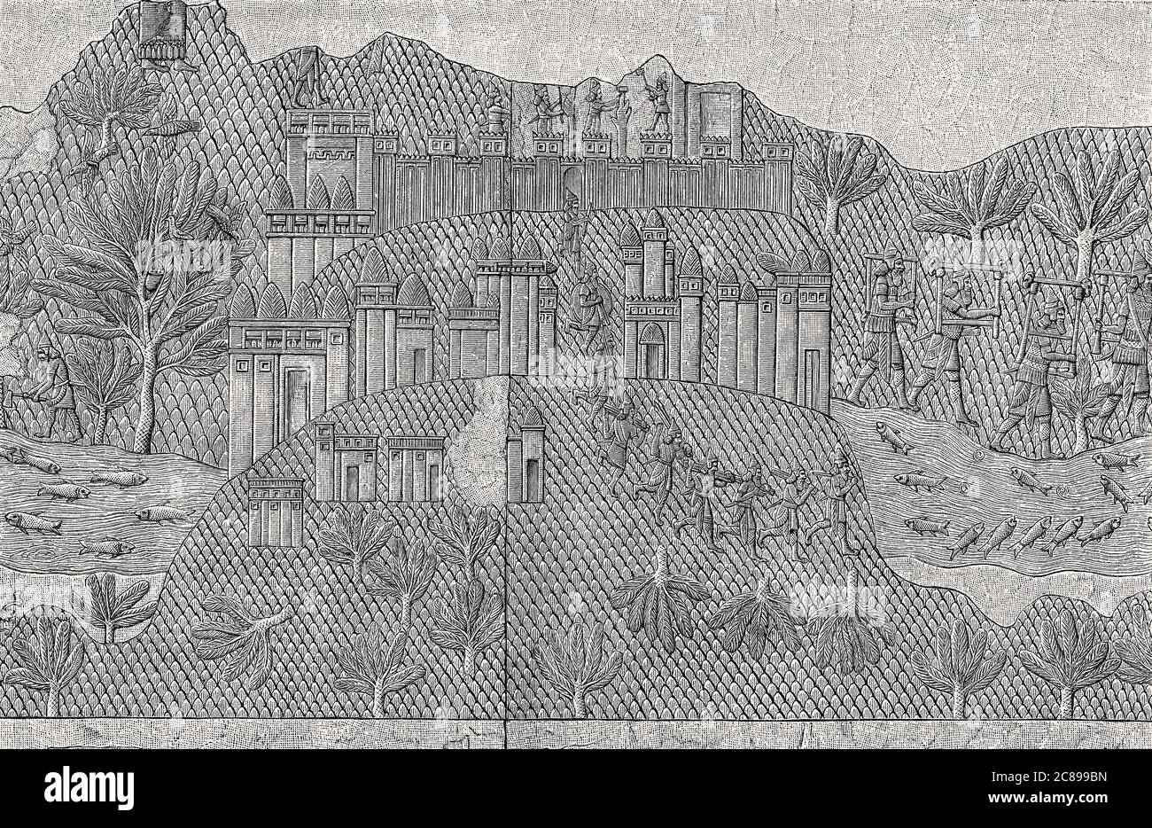 Plünderung einer armenischen Stadt, Sargoniden-Dynastie, neo-assyrisches Reich, 7. Jahrhundert v. Chr. Stockfoto