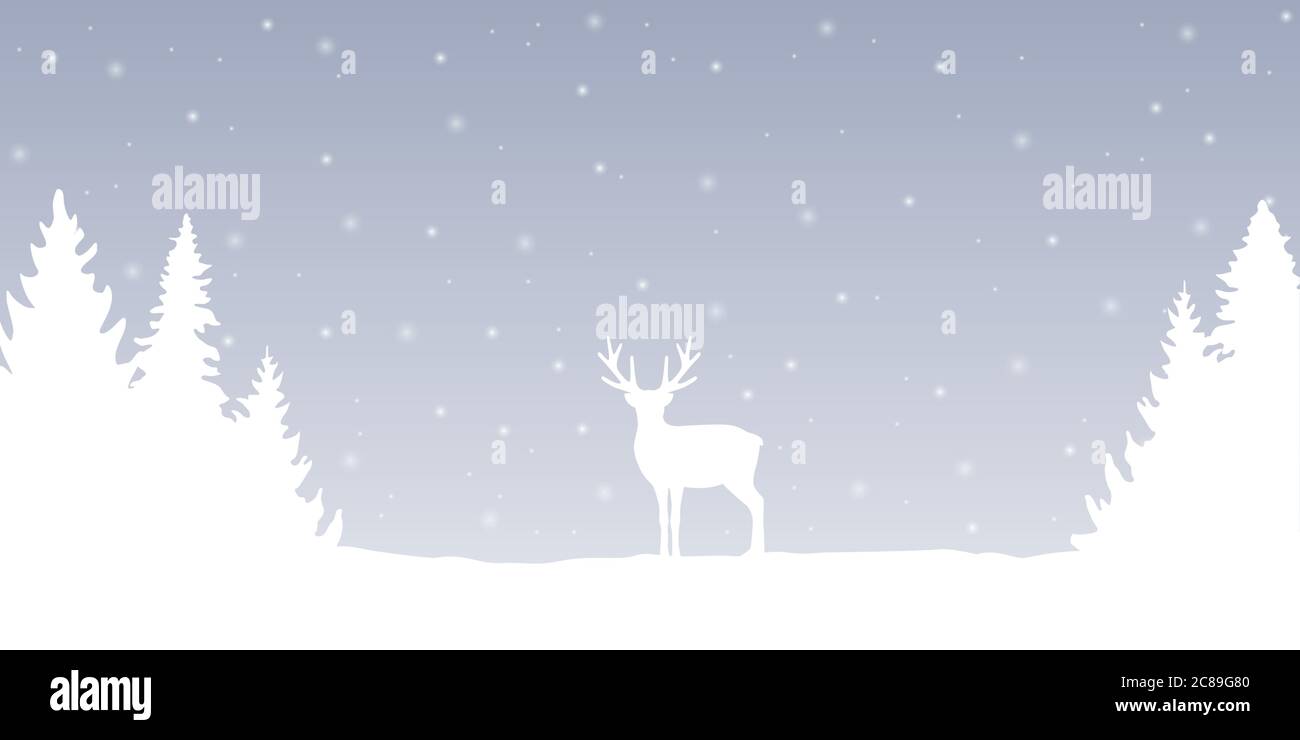 Rentiere in verschneiten Winter Wald Landschaft helle Banner Vektor Illustration EPS10 Stock Vektor