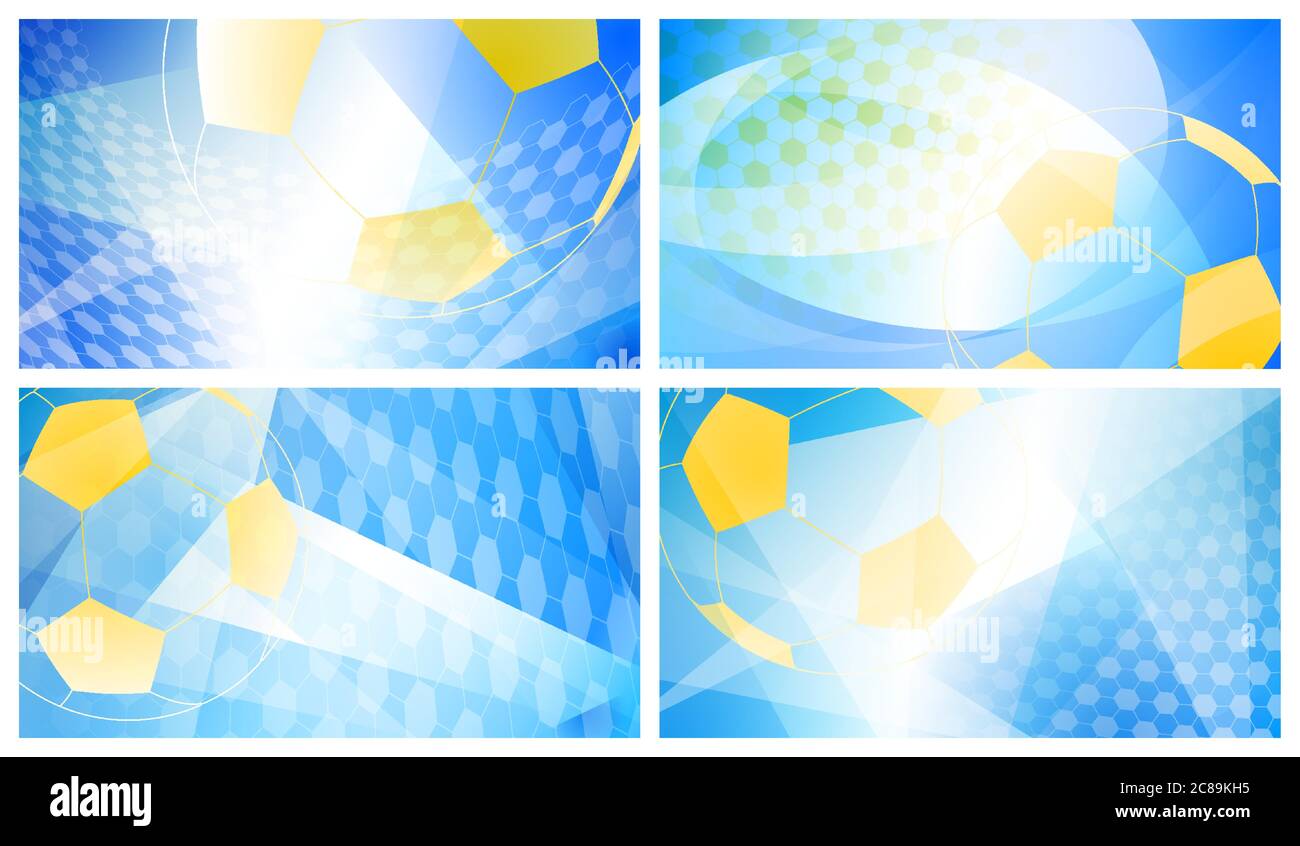 Set aus vier Fußball oder Fußball abstrakten Hintergründe mit großen Ball in nationalen Farben von Schweden Stock Vektor Set aus vier Fußball oder Fußball abstrakten Hintergründe mit großen Ball in nationalen Farben von Schweden Stock Vektor