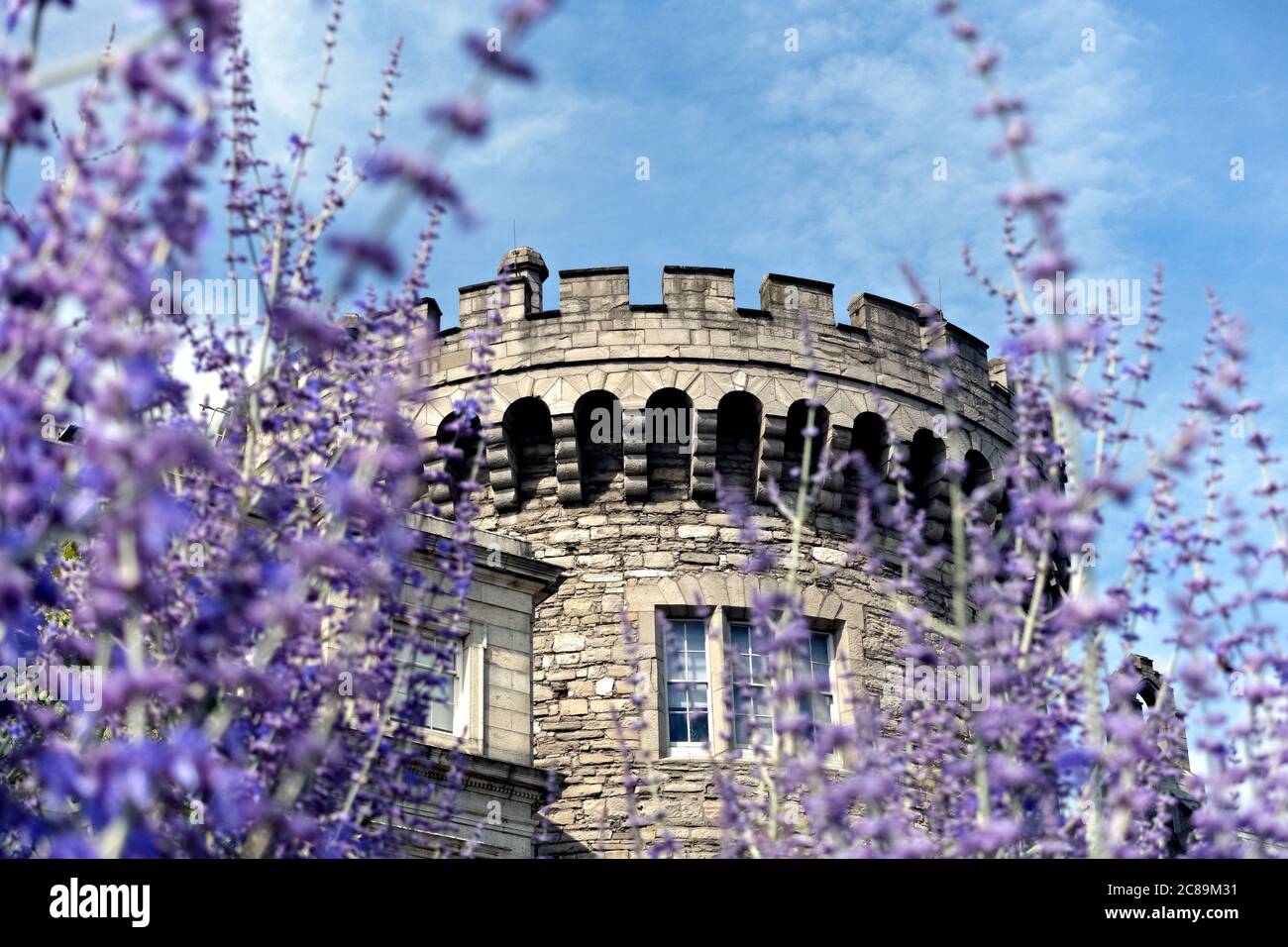 Dublin Castle Record Tower, 13. Jahrhundert. Historisches mittelalterliches Gebäude.Dublin, Republik Irland, Europa, Europäische Union, EU. Nahaufnahme. Stockfoto