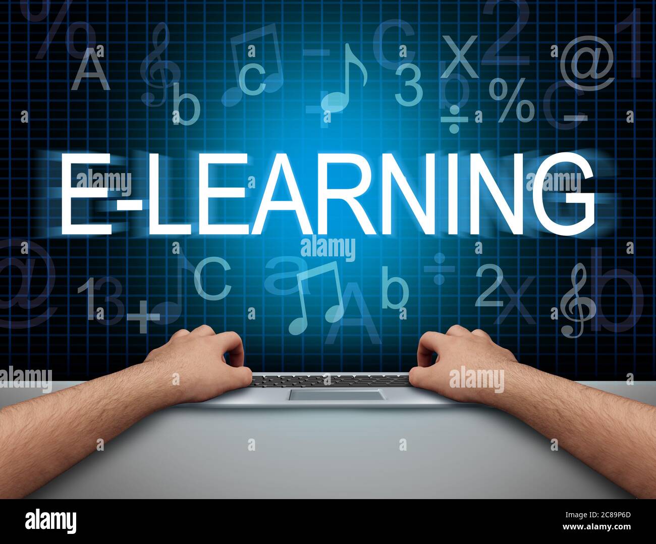 E-Learning- und Bildungstechnologie sowie virtuelle Klassenzimmer für Fernunterricht oder Online-Klassenraum-Konzept. Stockfoto