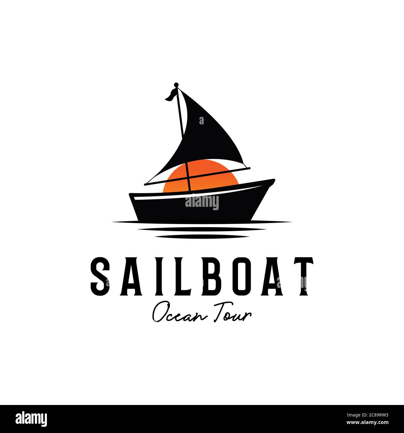 Ocean Tour Segelboot Silhouette Logo Design weißen Hintergründe isoliert, Segelboot Vektor Zeichen Symbol Stock Vektor