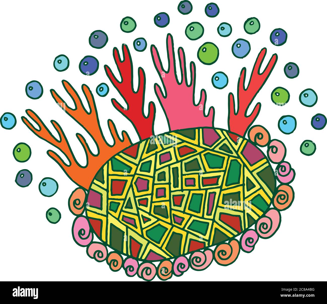 Doodle Grafik mit Korallen, Stein und Muscheln Stock Vektor