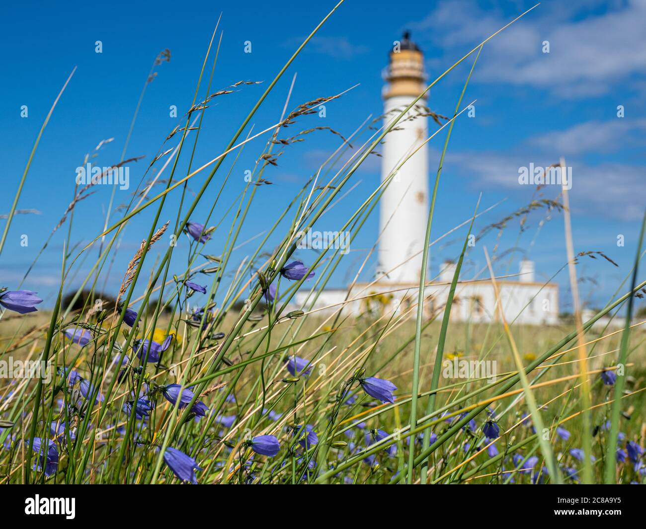 Barns Ness Lighthouse an der Ostküste Schottlands liegt 3 Meilen von Dunbar entfernt und wurde von den Stevenson Brüdern zwischen 1899 und 1901 gebaut Stockfoto