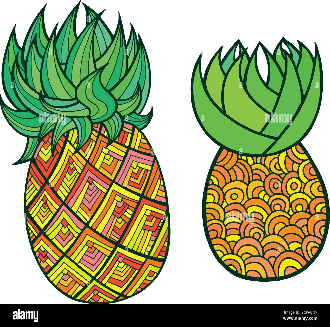 Ananas Malvorlagen. Grafik-Vektor bunte Doodle Kunst zum Ausmalen Bücher für Erwachsene Stock Vektor