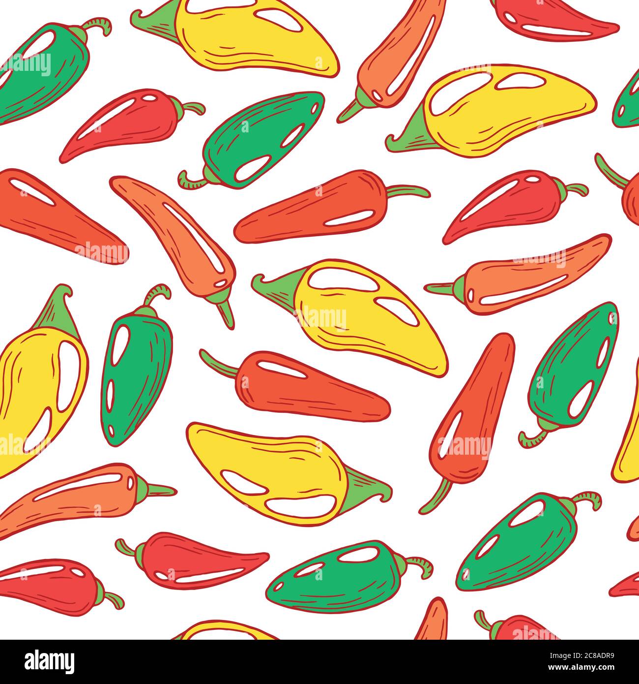 Jalapeno Pfeffer nahtloses Muster. Vektor Doodle Cartoon Art zurück Stock Vektor
