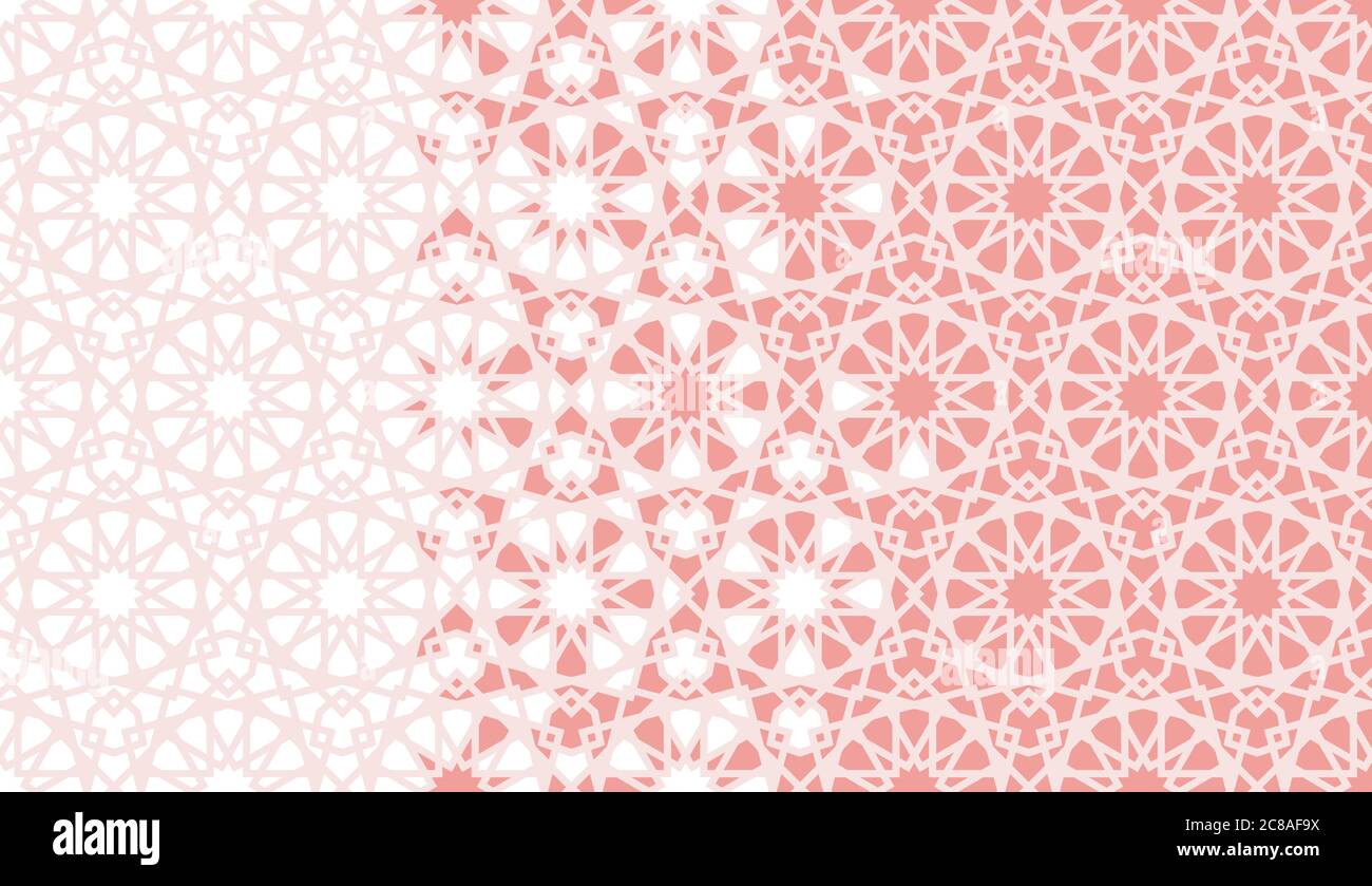 Arabesque vector seamless pattern. Geometric halftone texture with coral or orange color tile disintegration. Arabesque vector background Stock Vektor