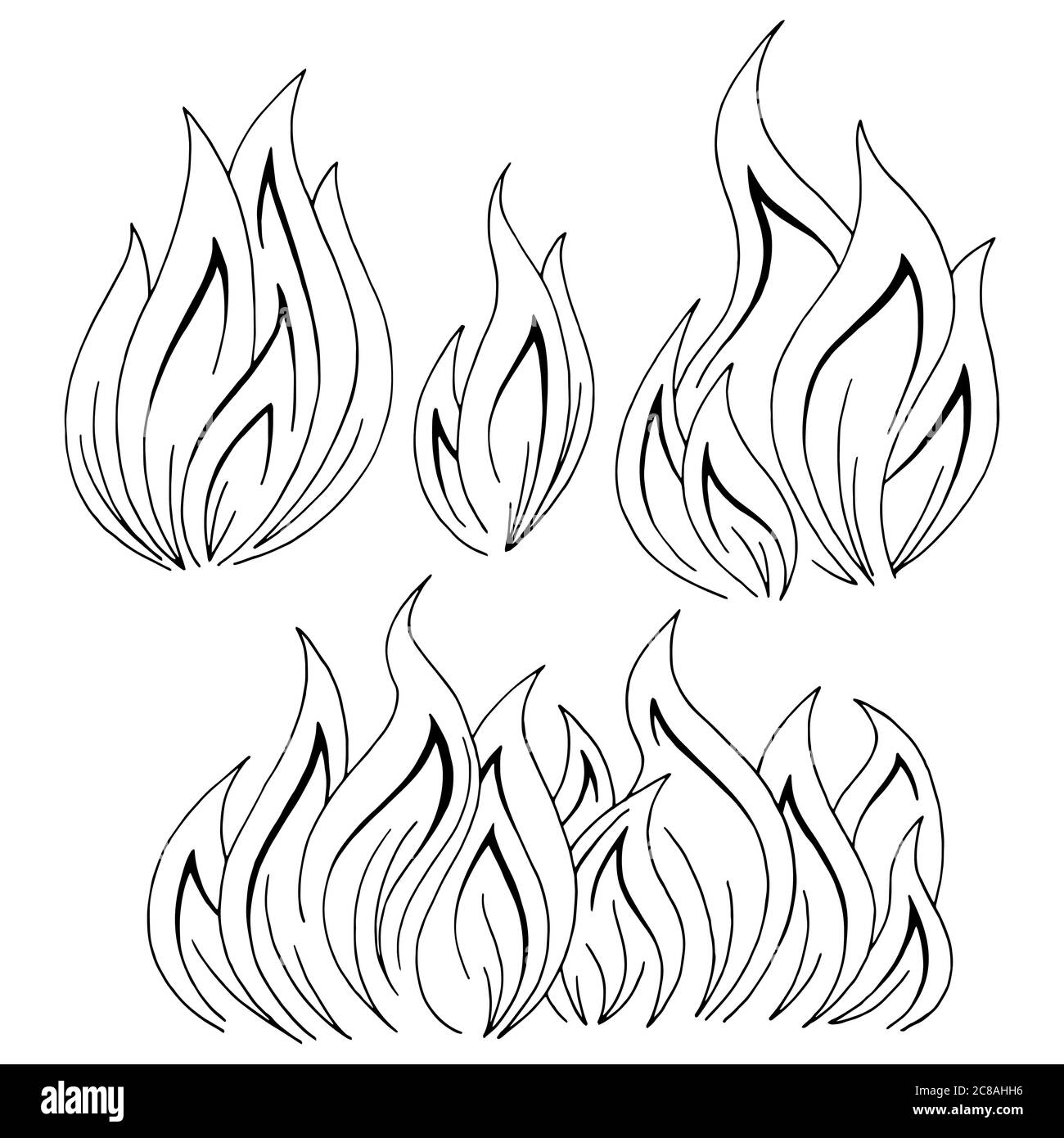 Feuerflamme Grafik schwarz weiß isoliert Skizze Illustration Vektor Stock Vektor