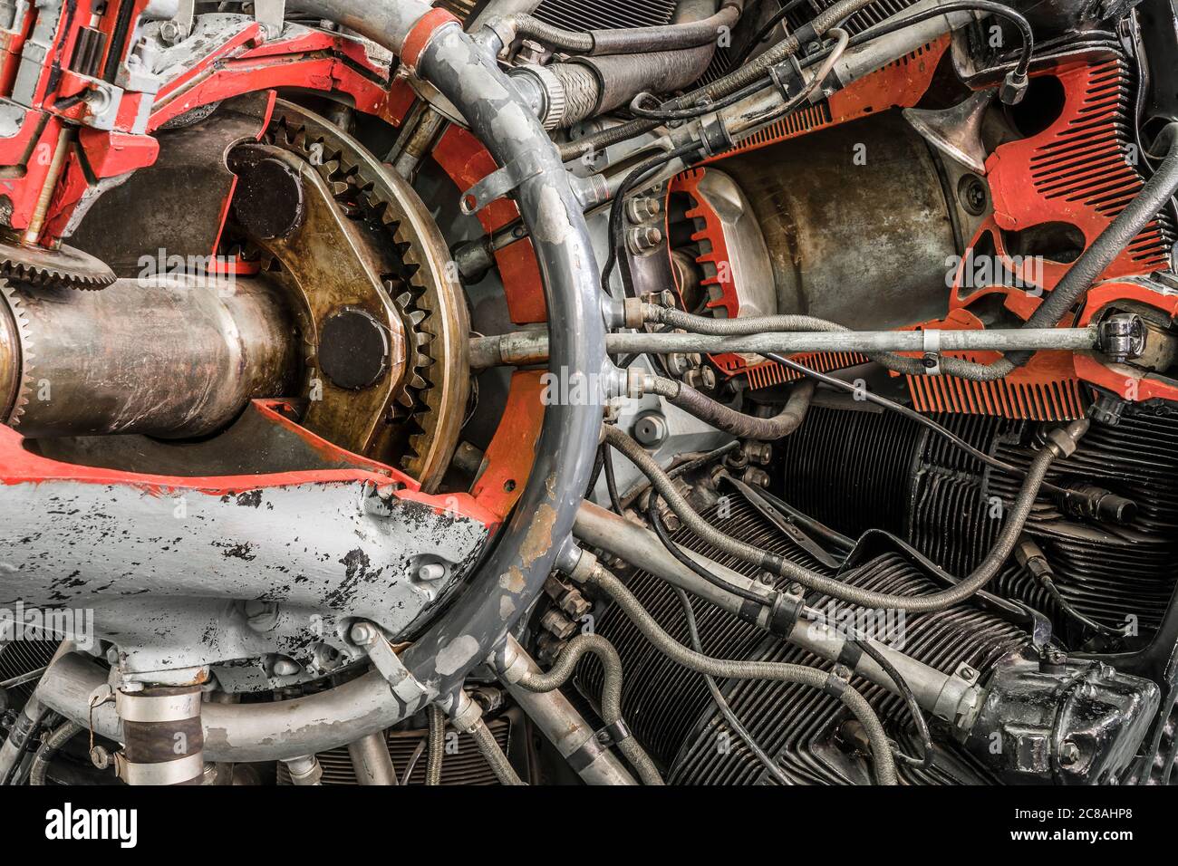 Detail eines historischen Drehmotors. Stockfoto
