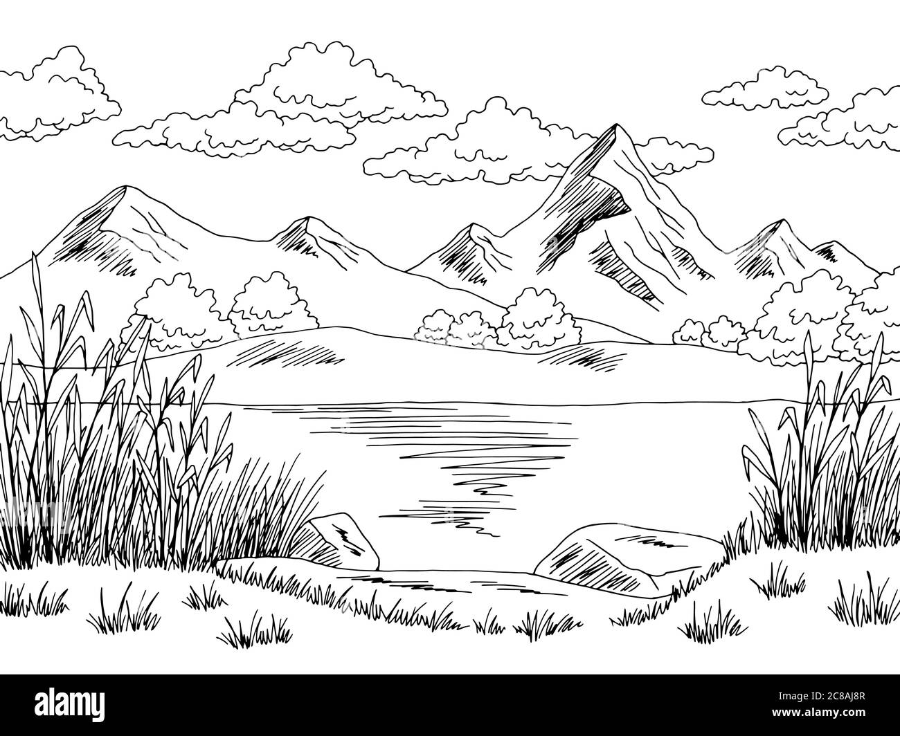 Рисунок черного озера. Контуры пейзажей для рисования. Эскиз пейзажа. Набросок пейзажа векторный. Озеро горы Наброски.