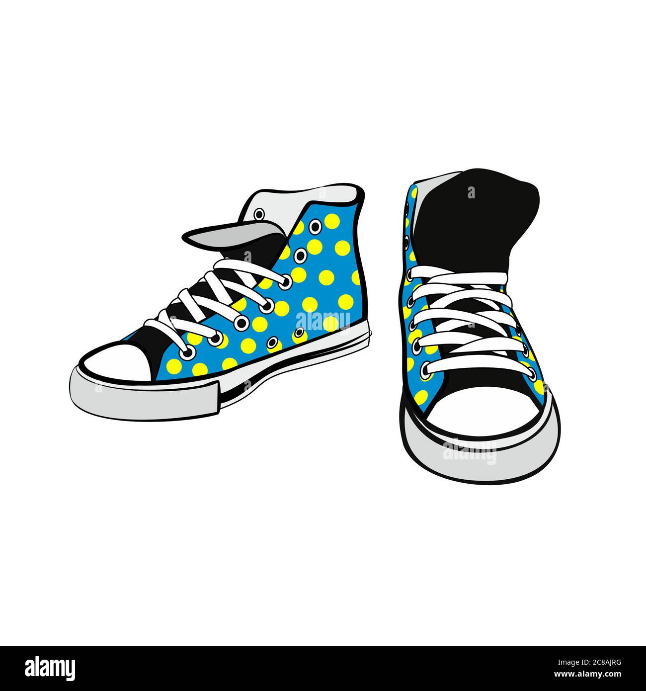 Sneakers Schuhe Paar isoliert. Hand gezeichnet Vektor Illustration blau  Schuhe gelb polka Punkte. Sportstiefel handgezeichnetes Logo  Stock-Vektorgrafik - Alamy