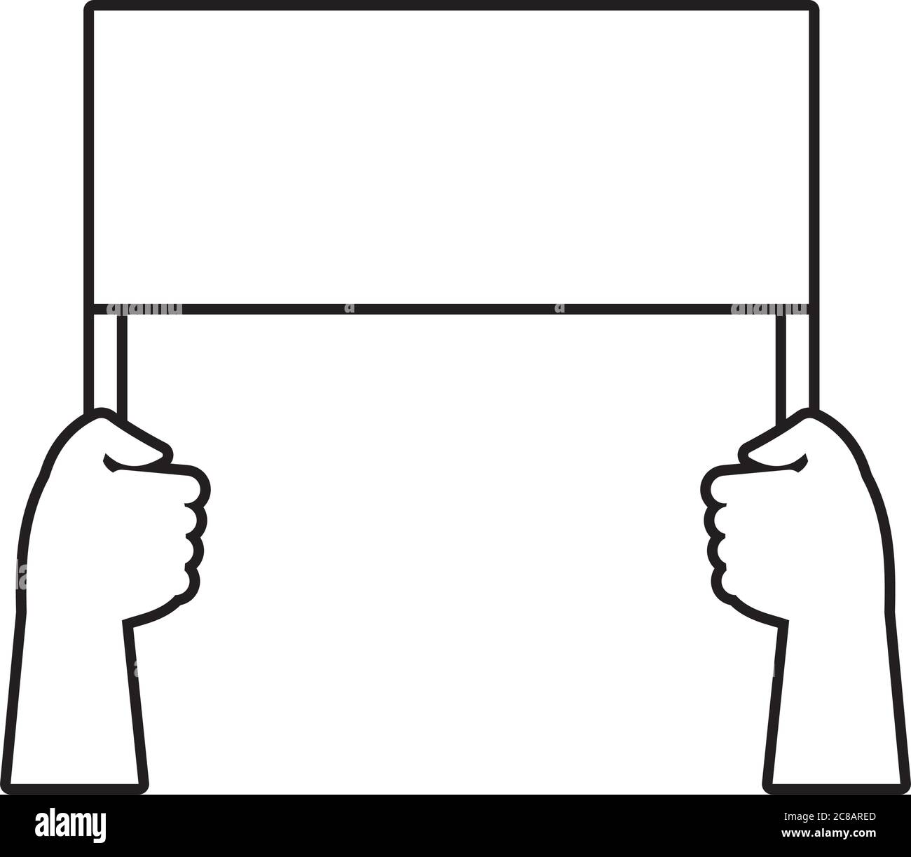 Hände Menschen mit Protest quadratischen Banner Linie Stil Symbol Vektor Illustration Design Stock Vektor