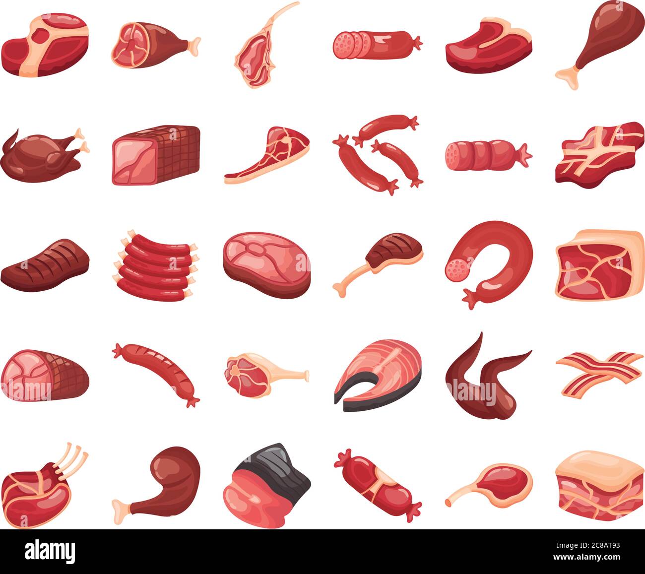 Bündel von Fleisch schneidet Symbole Vektor Illustration Design Stock Vektor