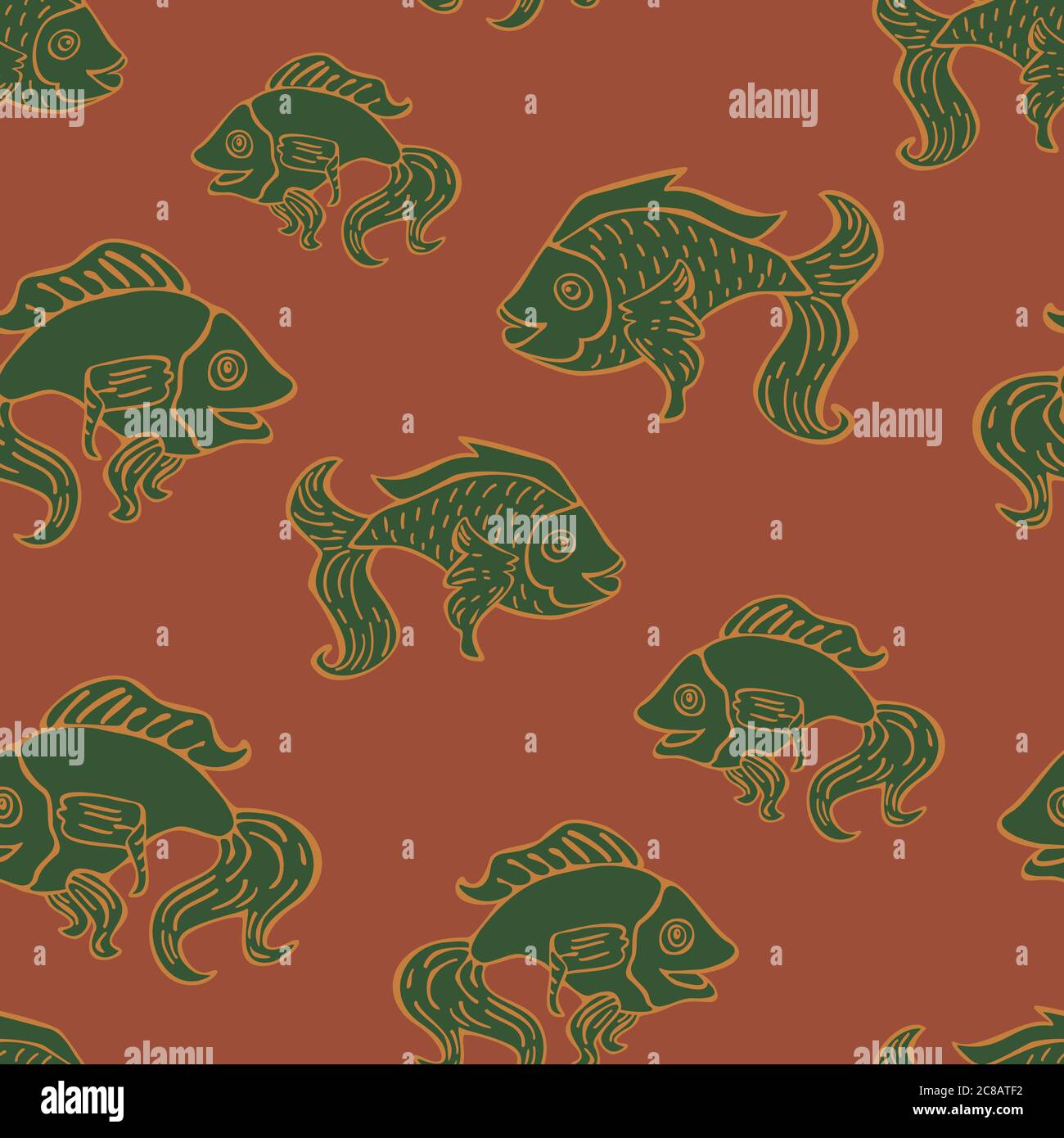 Vektor nahtlose Muster von Fischen im Retro-Linolschnitt-Stil. Fancy abstrakten Fisch Vektor-Illustration. Stock Vektor