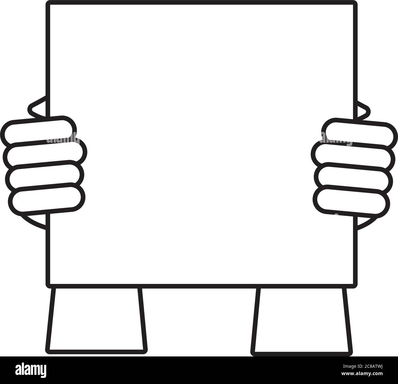 Hände Menschen mit Protest quadratischen Banner Linie Stil Symbol Vektor Illustration Design Stock Vektor