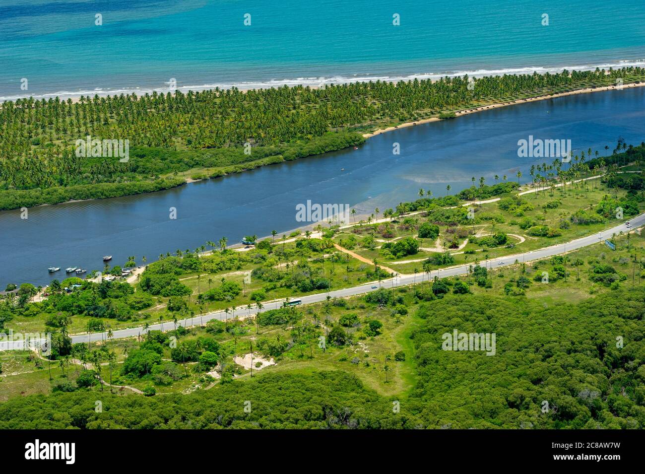 Paiva Strand und ökologisches Reservat, mit Schwerpunkt auf dem Paripama Fluss, in der Nähe von Recife, Pernambuco, Brasilien Stockfoto