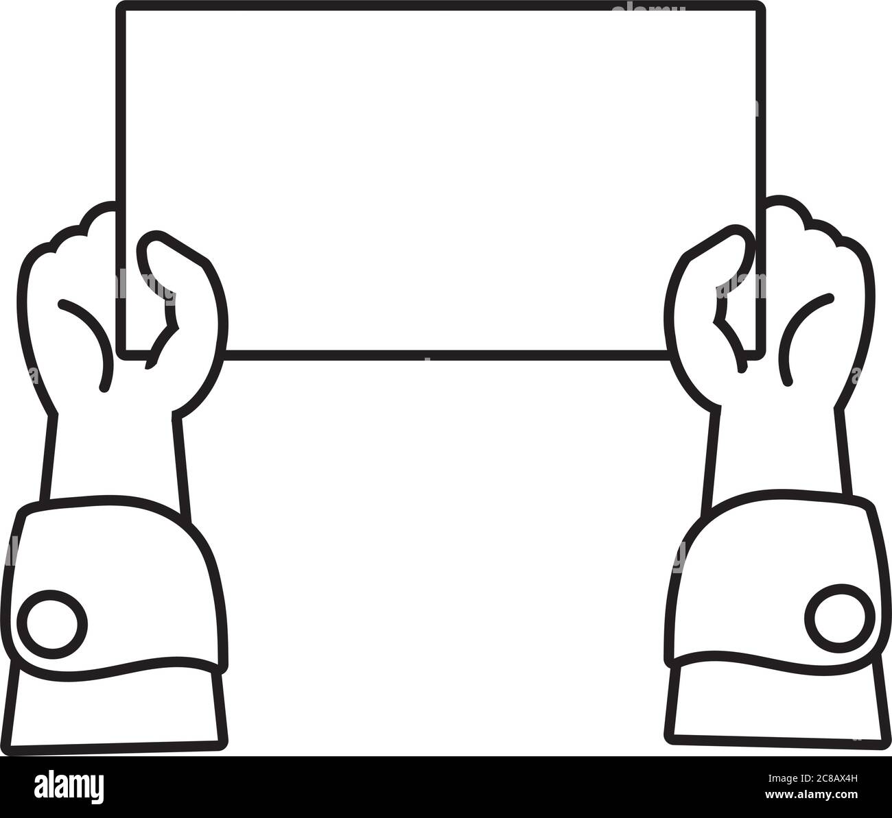 Hände Menschen mit Protest quadratischen Banner Linie Stil Symbol Vektor Illustration Design Stock Vektor