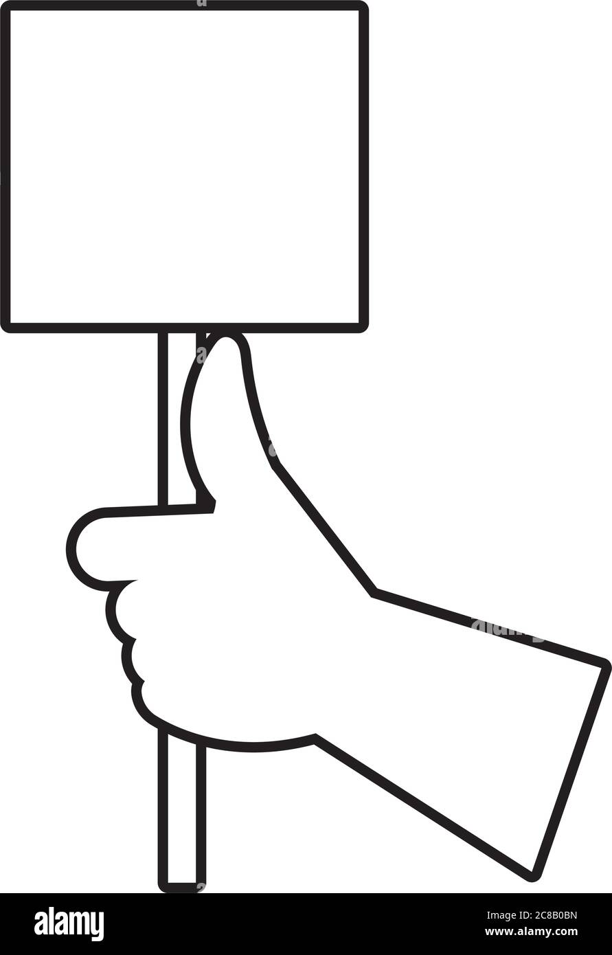 Hand Mensch mit Protest quadratischen Banner Linie Stil Symbol Vektor Illustration Design Stock Vektor