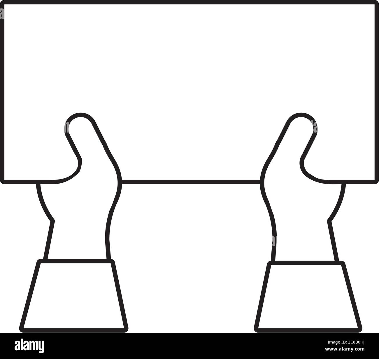 Hände Menschen mit Protest quadratischen Banner Linie Stil Symbol Vektor Illustration Design Stock Vektor