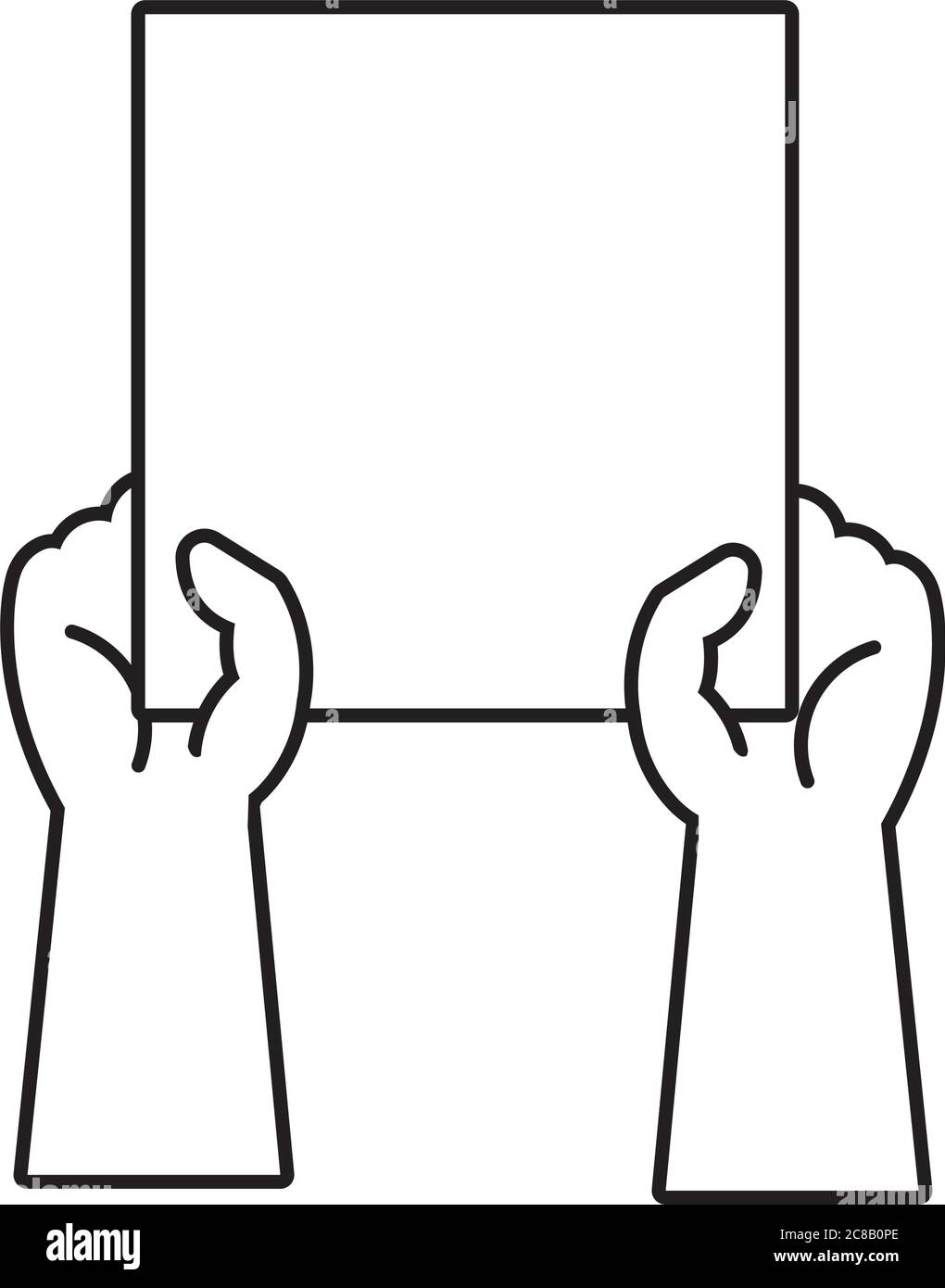 Hände Menschen mit Protest quadratischen Banner Linie Stil Symbol Vektor Illustration Design Stock Vektor