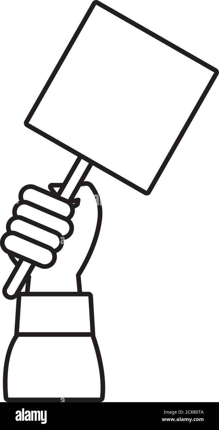 Hand Mensch mit Protest quadratischen Banner Linie Stil Symbol Vektor Illustration Design Stock Vektor