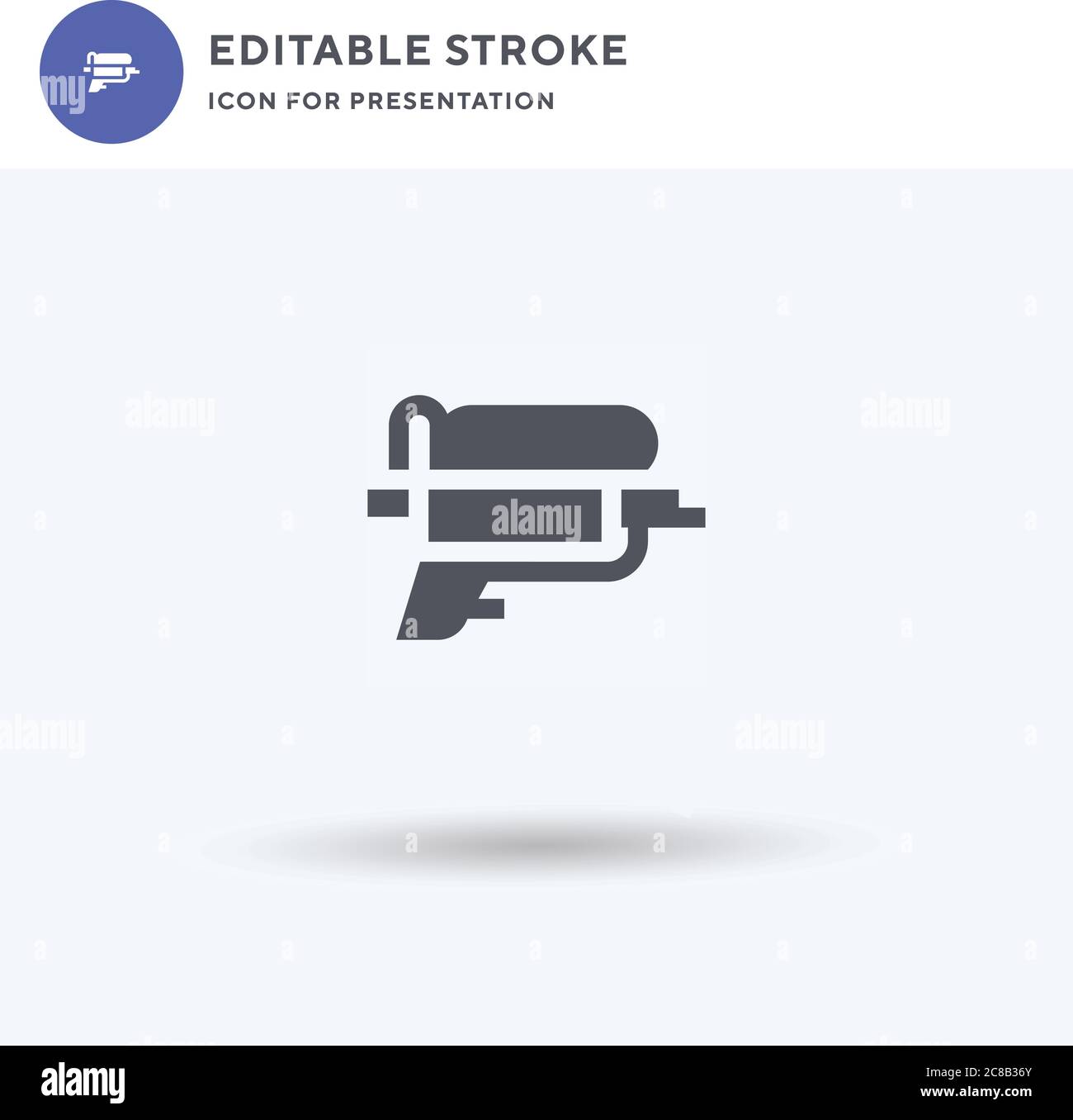 Wasserpistole Symbolvektor, gefüllt flaches Zeichen, solides Piktogramm isoliert auf weiß, Logo-Illustration. Symbol für Wasserpistole zur Präsentation. Stock Vektor